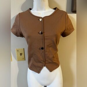 Women’s Brown Short Sleeve Button-Front Top